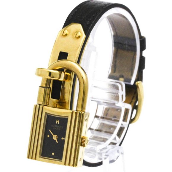 HERMES Kelly Watch Gold Plated Leather Quartz Ladies Watch - Picture 1 of 8